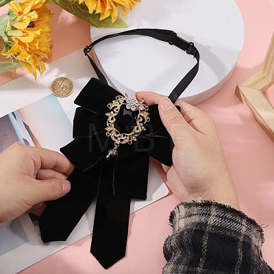 Polyester Bow Tie with Alloy Glass Brooch AJEW-WH0481-784A-1