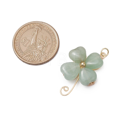 Natural Green Aventurine Copper Wire Wrapped Shamrock Pendants PALLOY-JF02972-01-1