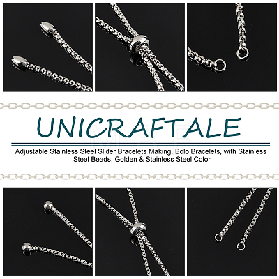 Unicraftale 12Pcs 4 Styles Adjustable 304 Stainless Steel Slider Bracelets Making STAS-UN0054-34-1