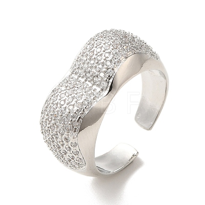 Brass Pave Cubic Zirconia  Open Cuff Rings for Women RJEW-M169-05P-1