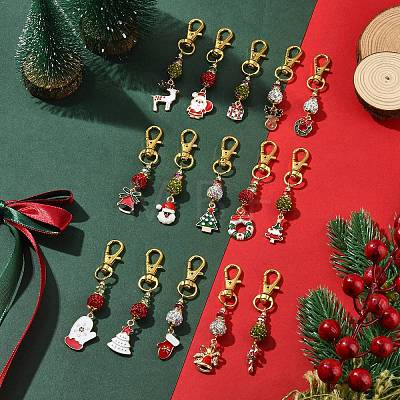 15Pcs 15 Style Christmas Alloy Enamel Pendant Decorations HJEW-JM02205-1