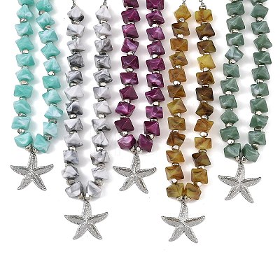 Ocean 304 Stainless Steel Starfish Pendant Necklaces NJEW-JN06477-1