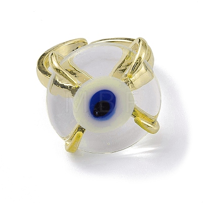 Lampwork Evil Eye Open Cuff Ring RJEW-M147-01LG-06-1