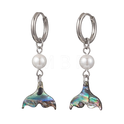 Paua Shell & 202 Stainless Steel Huggie Hoop Earrings EJEW-JE06964-02-1