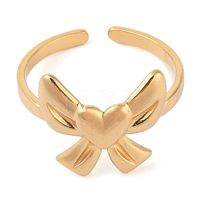 Ion Plating(IP) 304 Stainless Steel Bowknot Open Cuff Rings for Women RJEW-Z057-06G-1