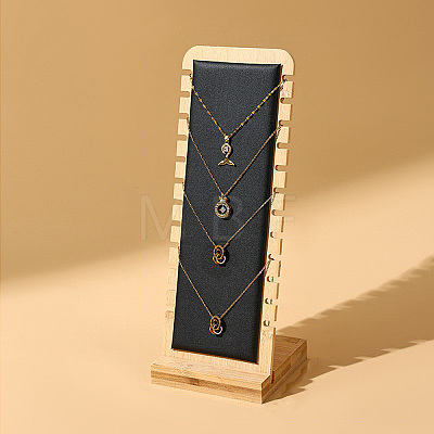 12-Slot Bamboo L-Shaped Necklace Organizer Display Stands with Imitation Leather Mat NDIS-F005-01B-1
