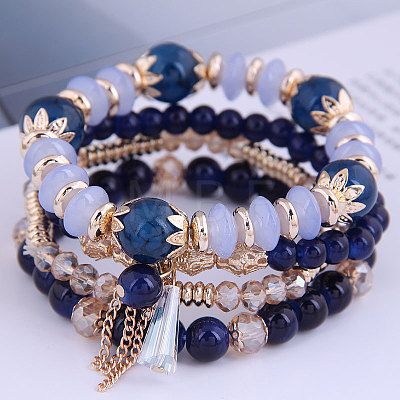 4Pcs 4 Styles Bohemian Style Alloy Glass Round Beaded Stretch Bracelets FS-WG80D8B-07-1