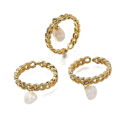 Brass Curb Chain Cuff Rings for Women RJEW-Z085-03G-01-1