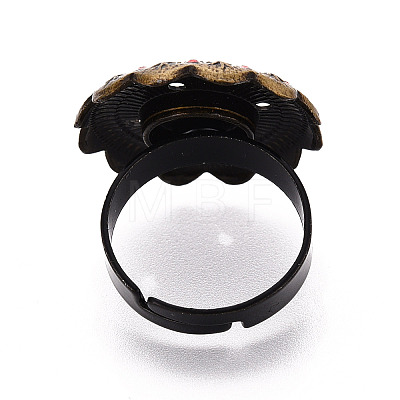 Adjustable Flower Alloy & Iron Rhinestone Bezel Cup Ring Base with Rotatable Tray MAK-T012-03AB-1