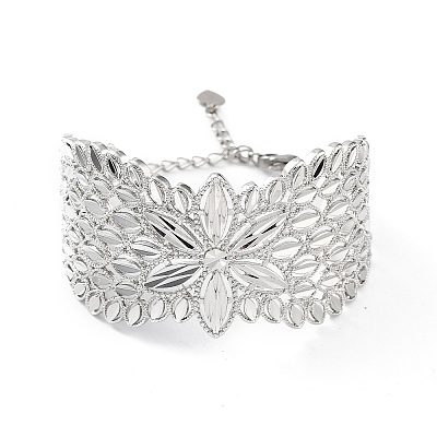 Rack Plating Brass Vintage Court Hollowed-out Flower Design Cuff Bangles for Women BJEW-D032-07P-1