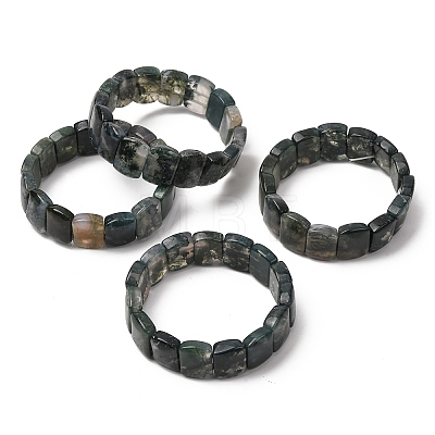 Natural Moss Agate Beads Stretch Bracelets for Women Men BJEW-A168-02-1