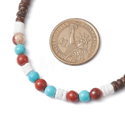 Summer Beach Natural Red Jasper & Synthetic Turquoise & White Shell & Coconut Beaded Necklaces NJEW-JN05011-1