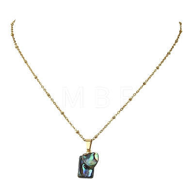Natural Paua Shell Rectangle Heart Pendant 304 Stainless Steel Satellite Chain Necklaces for Women NJEW-JN06186-1