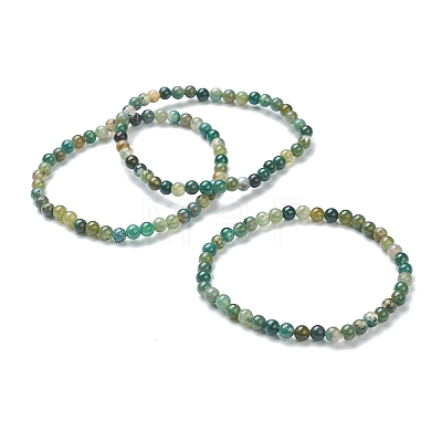 Natural Moss Agate Beaded Stretch Bracelets BJEW-D446-A-44-1