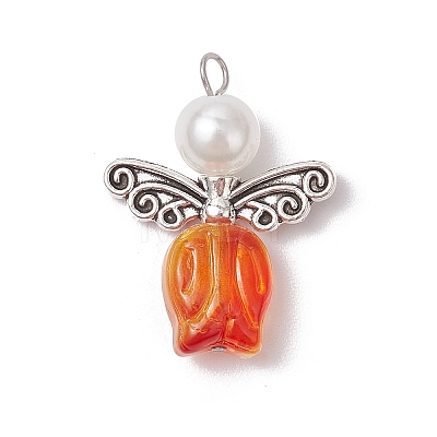 Transparent Glass Beads with Alloy Beads and ABS Plastic Imitation Pearl Round Beads and 304 Stainless Steel Flat Head Pins Pendants PALLOY-JF03621-1