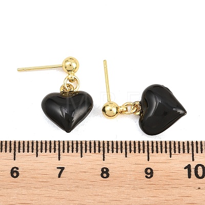 Valentine's Day Heart Brass Enamel Dangle Stud Earrings EJEW-Z164-19G-03-1