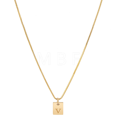 1Pc Stainless Steel Letter Rectangle Pendant Necklaces NJEW-LP0001-34V-G-1