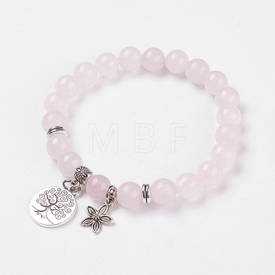 Natural Rose Quartz Stretch Bracelets BJEW-JB03772-04-1