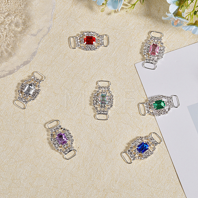 14Pcs 7 Colors Silver Plated Brass Rhinestone Connector Charms RB-CA0001-06-1