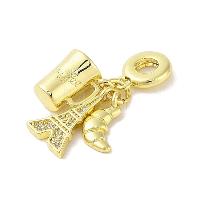 Rack Plating Brass Micro Pave Clear Cubic Zirconia European Dangle Charms LS-KK-S380-26G-1