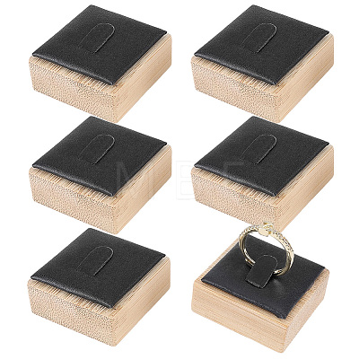 6Pcs Bamboo Single Ring Display Stands with PU Leather/Velvet Mat RDIS-CL0001-01B-1