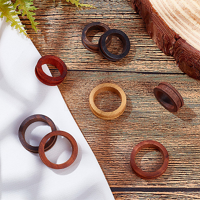 DELORIGIN 8Pcs 2 Style Wood Grooved Finger Ring Settings WOOD-DR0001-01-1