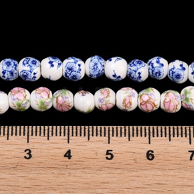 Floral Printed Porcelain Beads PORC-L004-6mm-M-1