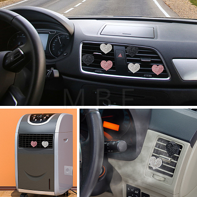 HOBBIESAY 6Pcs 3 Styles Heart Plastic with Rhinestone Car Air Vent Clip FIND-HY0002-81-1