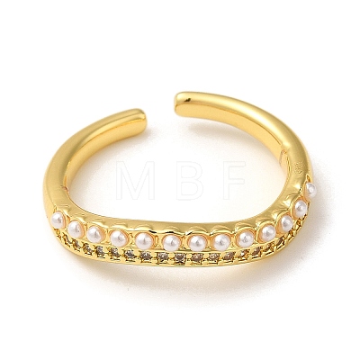 Rack Plating Brass Micro Pave Clear Cubic Zirconia Open Cuff Rings for Women RJEW-M162-34G-1