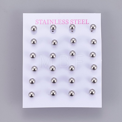304 Stainless Steel Ball Stud Earrings EJEW-F0061-06E-P-1
