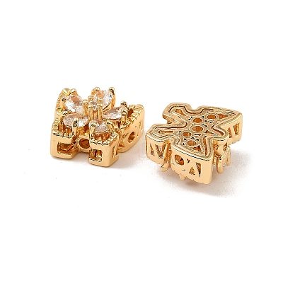Brass Micro Pave Cubic Zirconia Beads KK-C155-02G-01-1