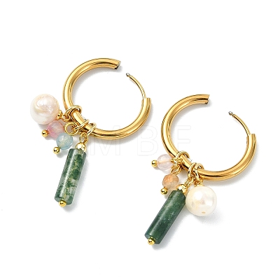Natural Gemstone and Freshwater Pearl Dangle Earrings EJEW-JE07170-1
