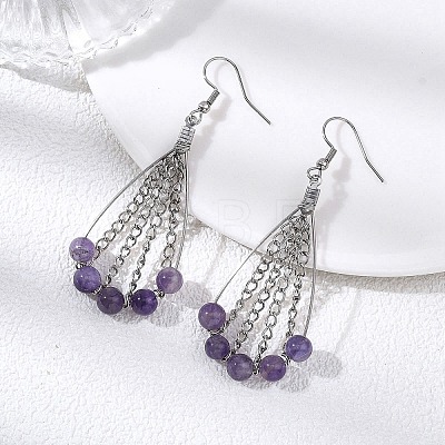 Teardrop Natural Amethyst Dangle Earrings EJEW-JE06762-1