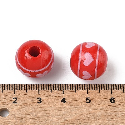 Valentine's Day Spray Painted & Printed Wood European Beads WOOD-L023-03C-1