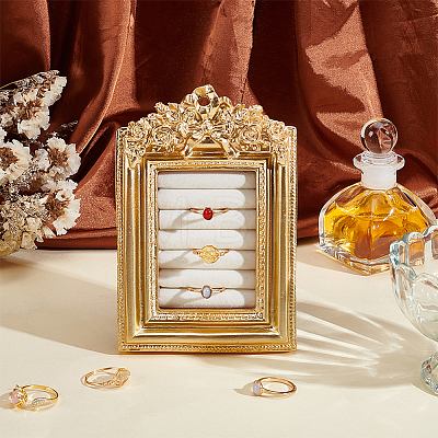 Photo Frame Resin Ring Display Stands ODIS-WH0086-204-1