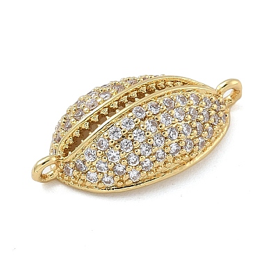 Rack Plating Brass Micro Pave Clear Cubic Zirconia Shell Shaped Connector Charms KK-A234-078G-1