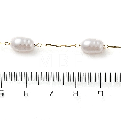 Oval Plastic Pearl Beaded Link Chains CHS-G032-01G-1