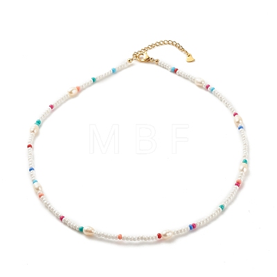 Natural Pearl & Glass Seed Beaded Necklace NJEW-JN03826-1