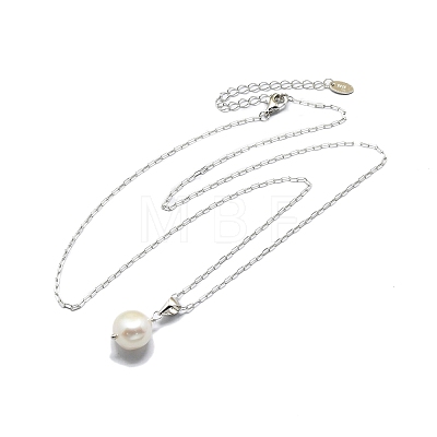 Natural Pearl Pendant Necklace with 925 Sterling Paperclip Chains NJEW-I124-149-1