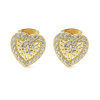 Brass Micro Pave Clear Cubic Zirconia Stud Earrings EJEW-P303-02A-G-1