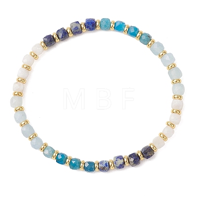Natural Lapis Lazuli & Aquamarine & Rainbow Moonstone & Apatite Beaded Stretch Bracelets BJEW-JB13485-02-1