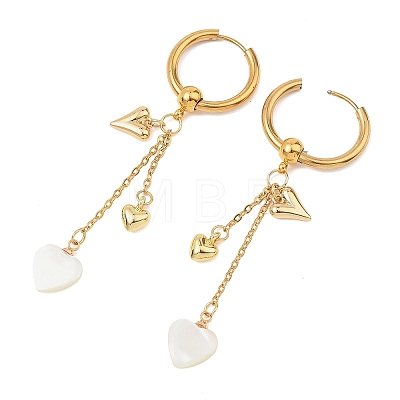 Valentine's Day Heart 202 Stainless Steel & Natural Trochus Shell Hoop Earrings EJEW-JE07078-1