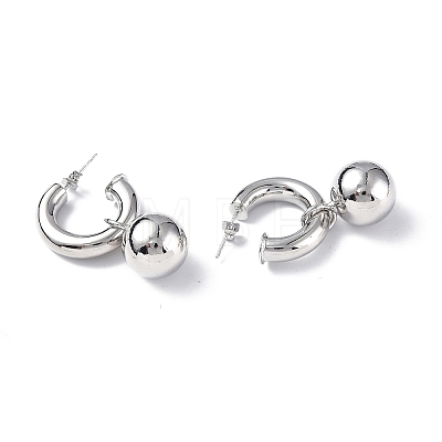 Brass Ring with Ball Dangle Stud Earrings EJEW-P214-07P-1