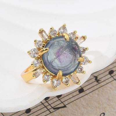 Sunflower Natural Fluorite Finger Rings RJEW-B113-03G-01-1