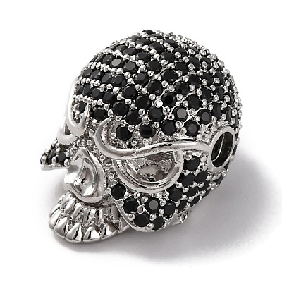 Skull Shape Rack Plating Brass with Cubic Zirconia Beads KK-S406-14P-1