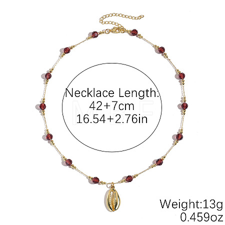 Ocean Alloy Shell Shape Pendant Iron Glass Beaded Chain Necklaces for Women WGB00FB-03-1