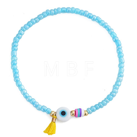 Glass Seed Bead Evil Eye Stretch Bracelets TV4685-1-1
