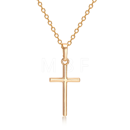 Real Gold Plated Cross Brass Pendant Necklaces NJEW-EE0001-14A-1