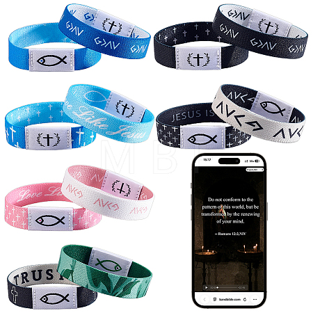 12Pcs 12 Colors Polyester Cord Stretch Bracelets for Women Men BJEW-WR0001-08-1