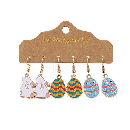 3 Pairs Easter Zinc Alloy Enamel Dangle Earrings FS-WG6F3D6-06-1